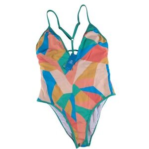 Cupshe Multi-Color Geo Strappy Tummy Control One Piece swimsuit Size L Nwt